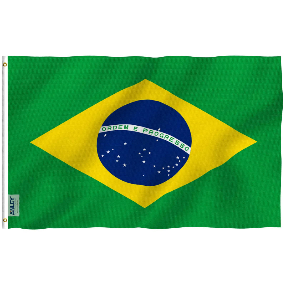 Anley Fly Breeze Brazil flag 3-by-5 waving with outdoor-friendly flutter
