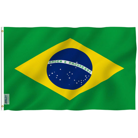 Anley Fly Breeze Brazil flag 3-by-5 waving with outdoor-friendly flutter