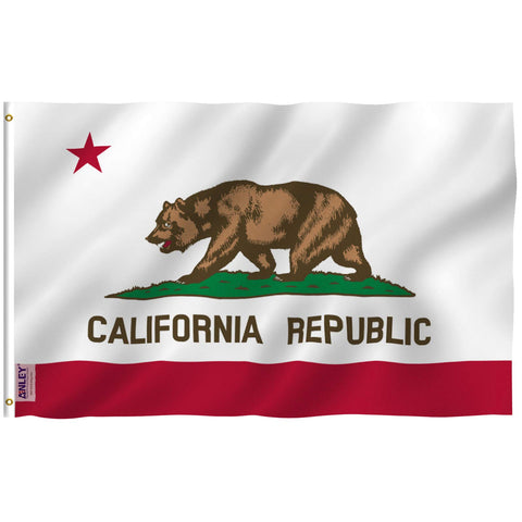 Anley Fly Breeze California flag with canvas header and durable stitching for outdoor use.