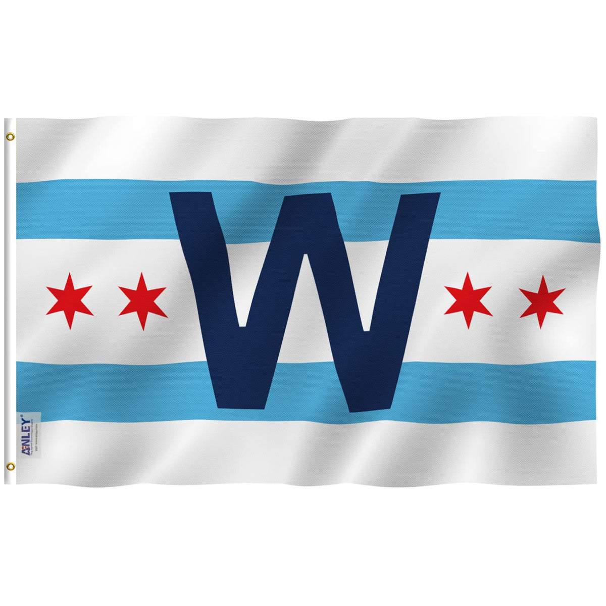 Anley Fly Breeze Chicago City Win Combo Flag close-up highlights crisp stitching.