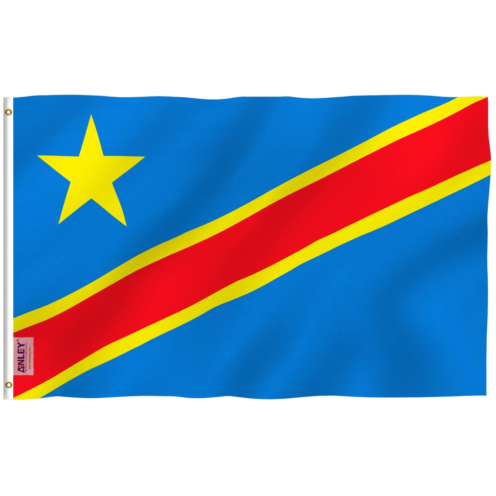 Anley Fly Breeze Congo-Kinshasa flag 3x5 in vivid outdoor display.