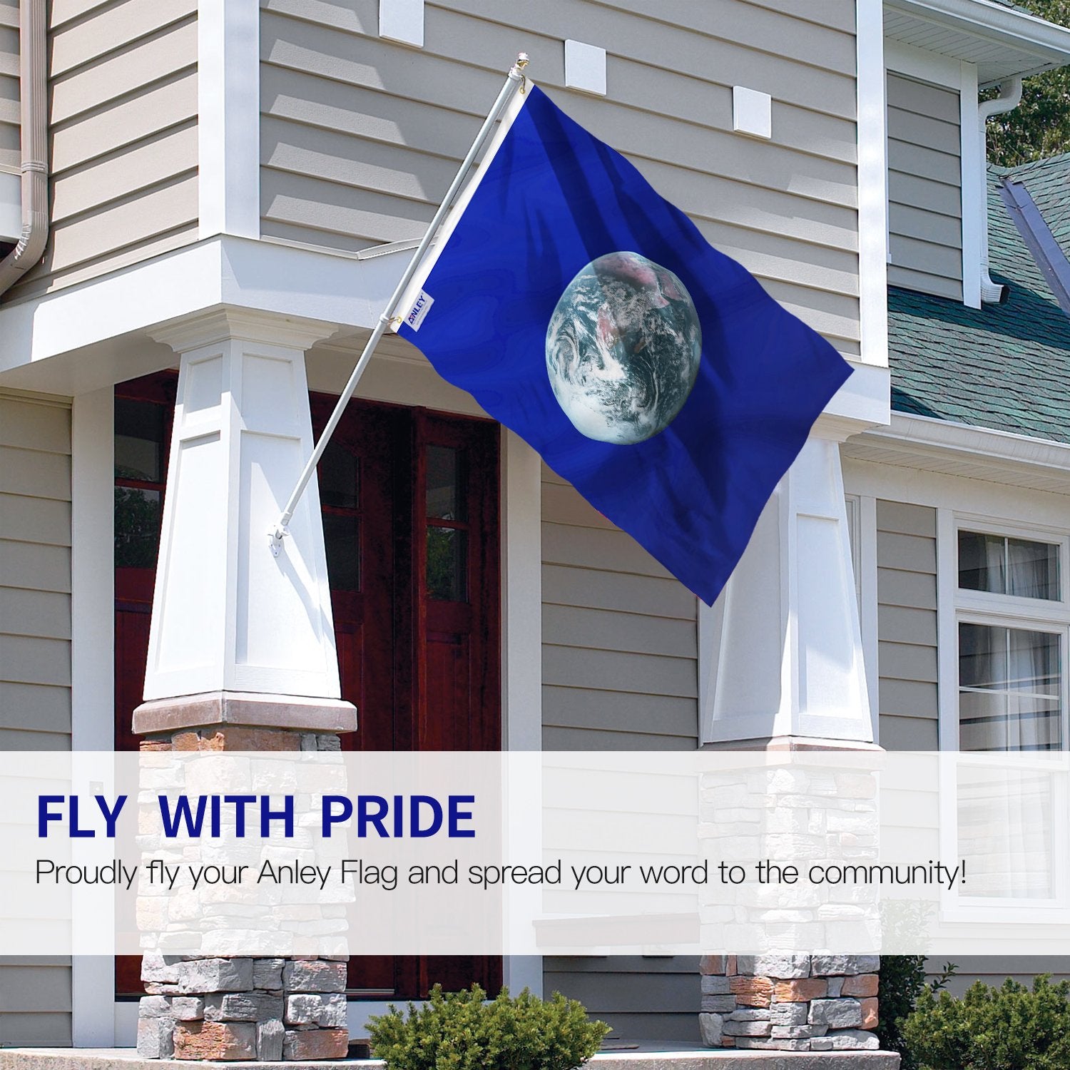 Close-up of Anley Earth Day flag showing fade-proof print and sharp details