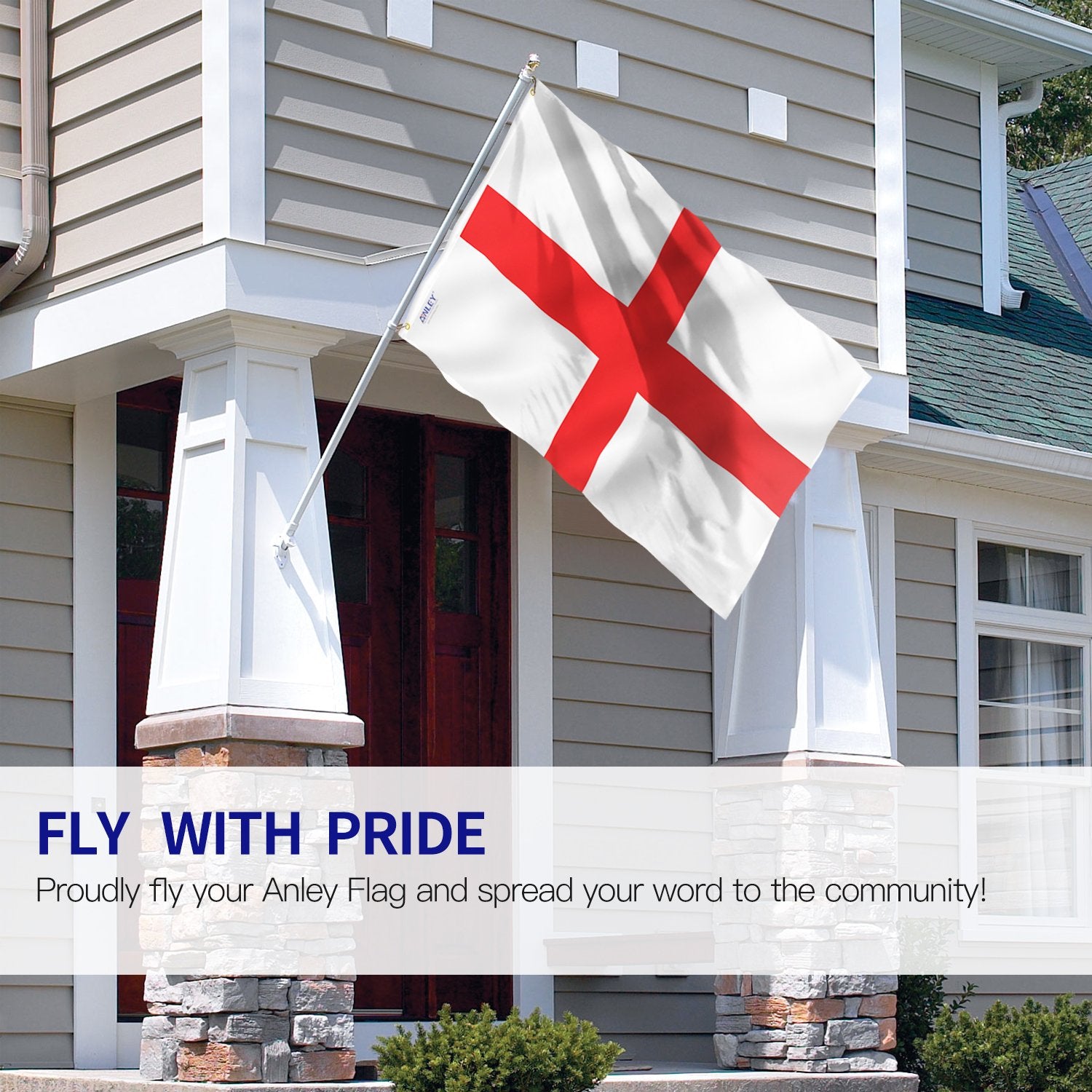 Anley Fly Breeze England flag waving in light breeze for easy outdoor setup.