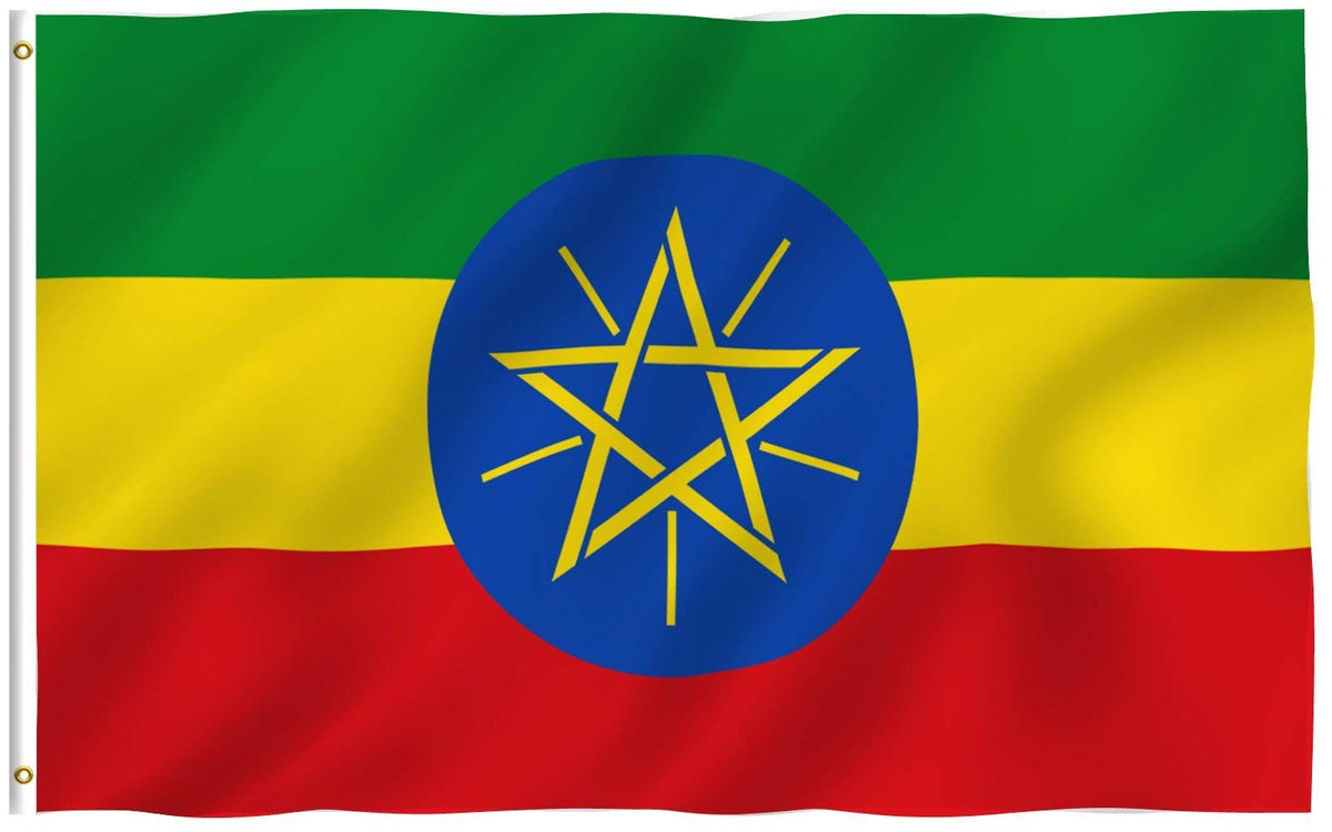ANLEY Fly Breeze Ethiopia flag with canvas header for outdoor display.
