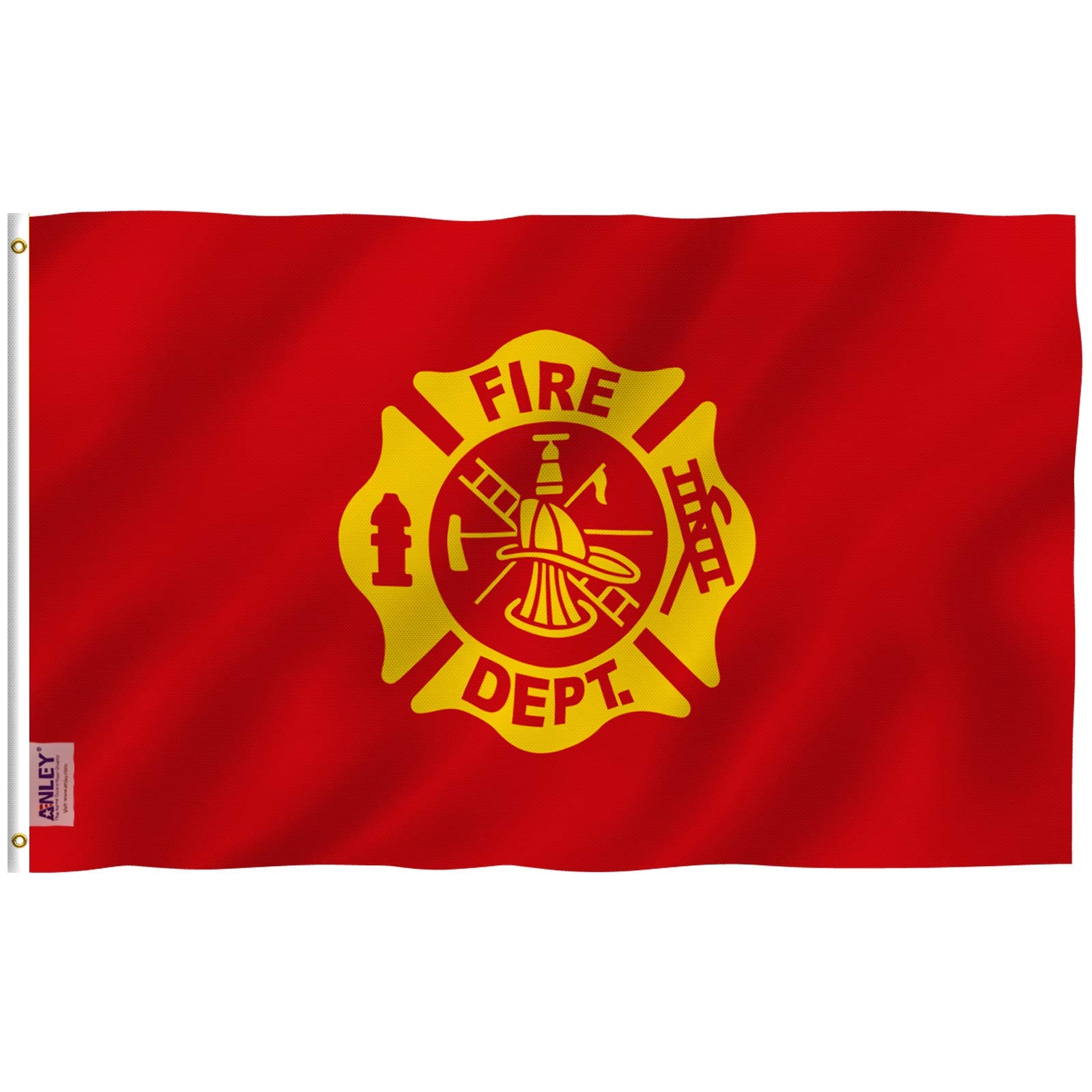 Anley Fly Breeze fire department flag front view shows vivid color in a light breeze.