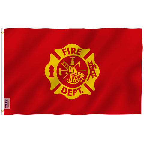 Anley Fly Breeze fire department flag front view shows vivid color in a light breeze.