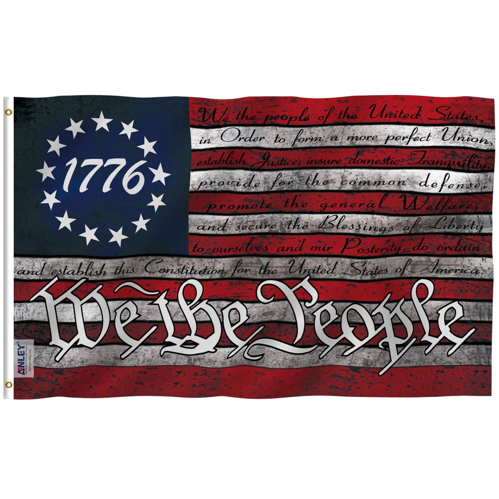 Anley Fly Breeze We the People flag with canvas header for durable outdoor display.