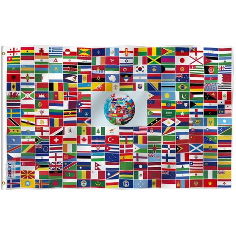 Anley Fly Breeze global flag front view showing vibrant colors and global design.