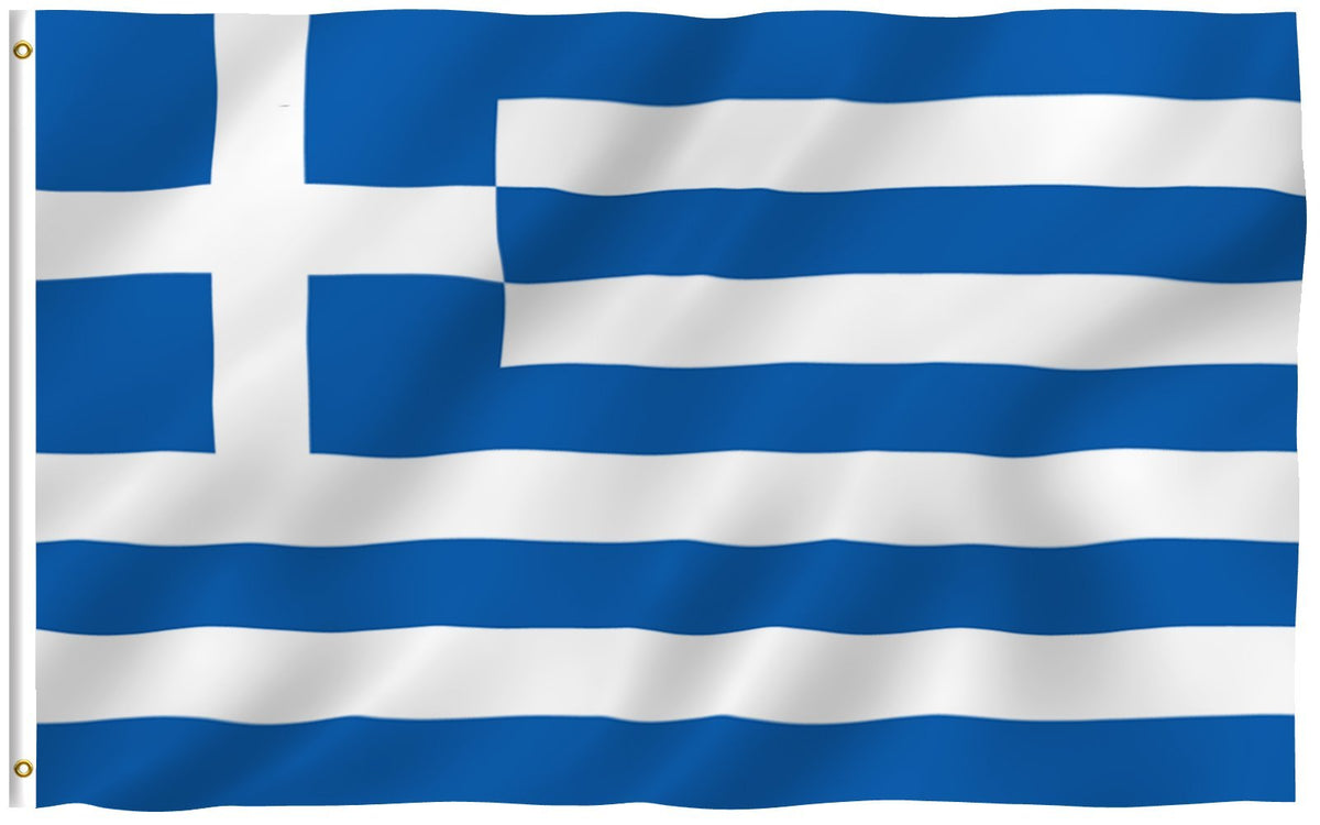 Anley Greece flag with a canvas header for durable outdoor display.