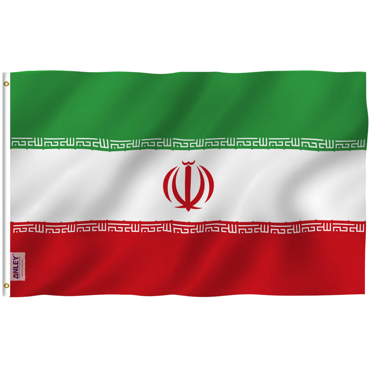 Anley Fly Breeze Iran flag 3x5 feet waving in light breeze for outdoor display.