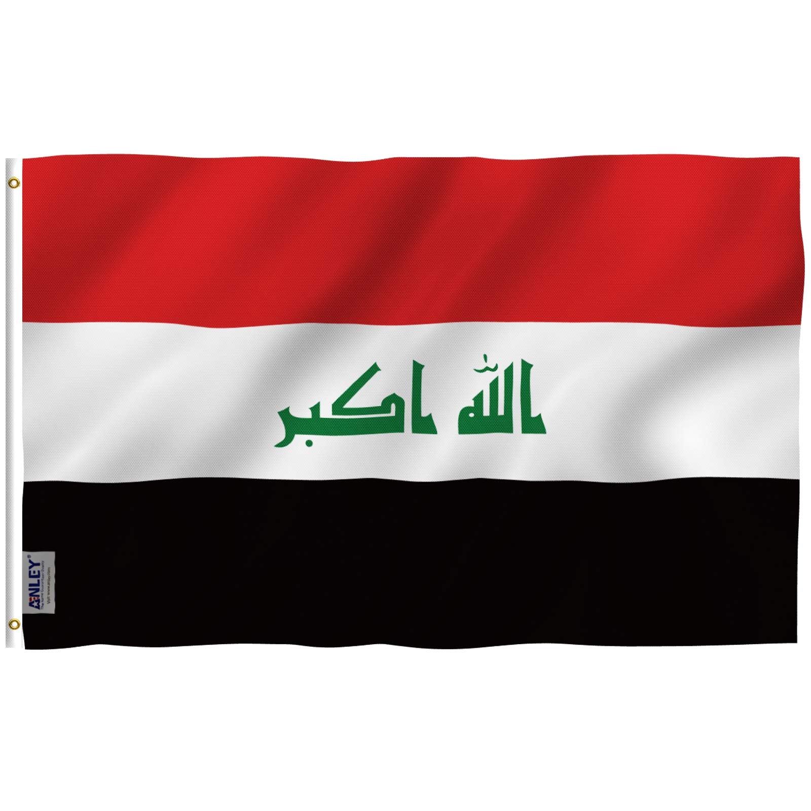 Anley Fly Breeze Iraq flag 3x5 with vibrant fade-proof colors for outdoor display.