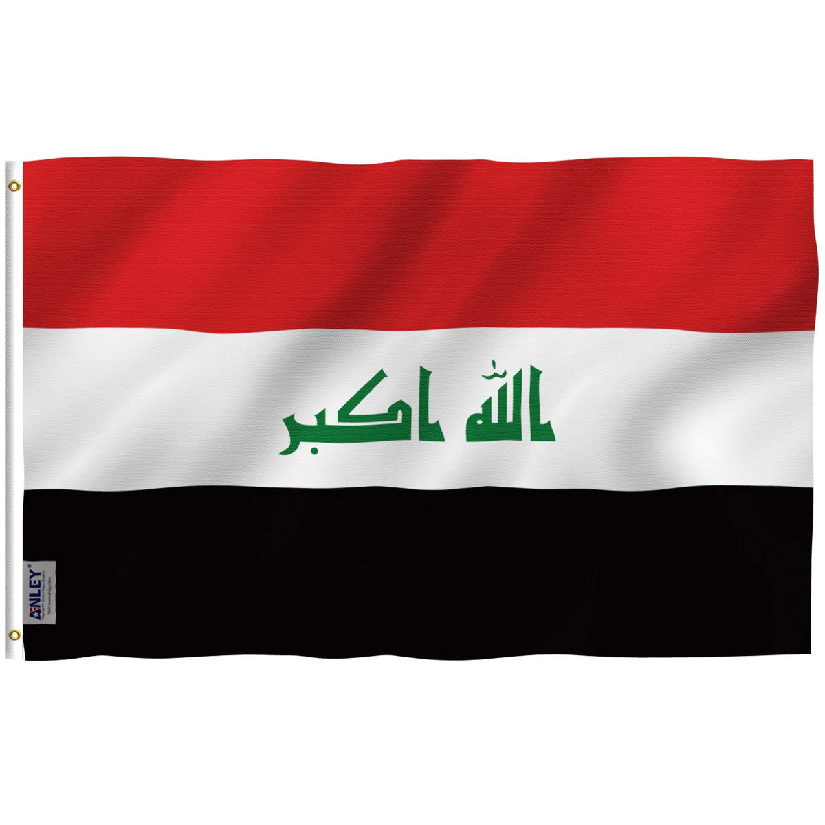 Anley Fly Breeze Iraq flag 3x5 with vibrant fade-proof colors for outdoor display.
