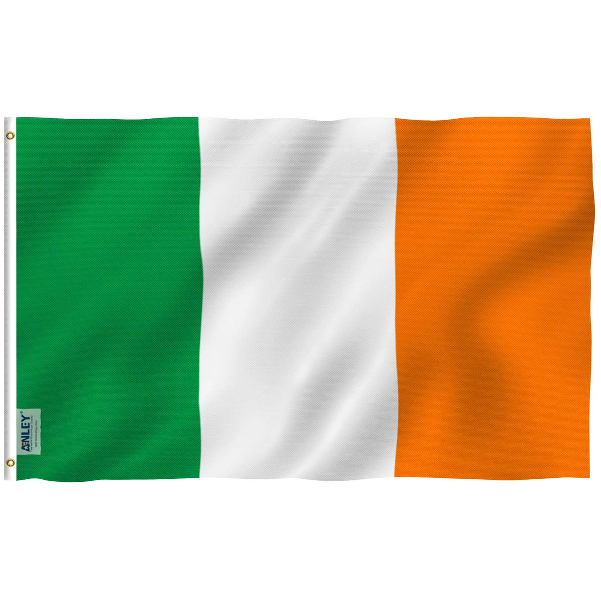 Anley Fly Breeze Ireland flag 3x5 front view shows vivid color for outdoor display.