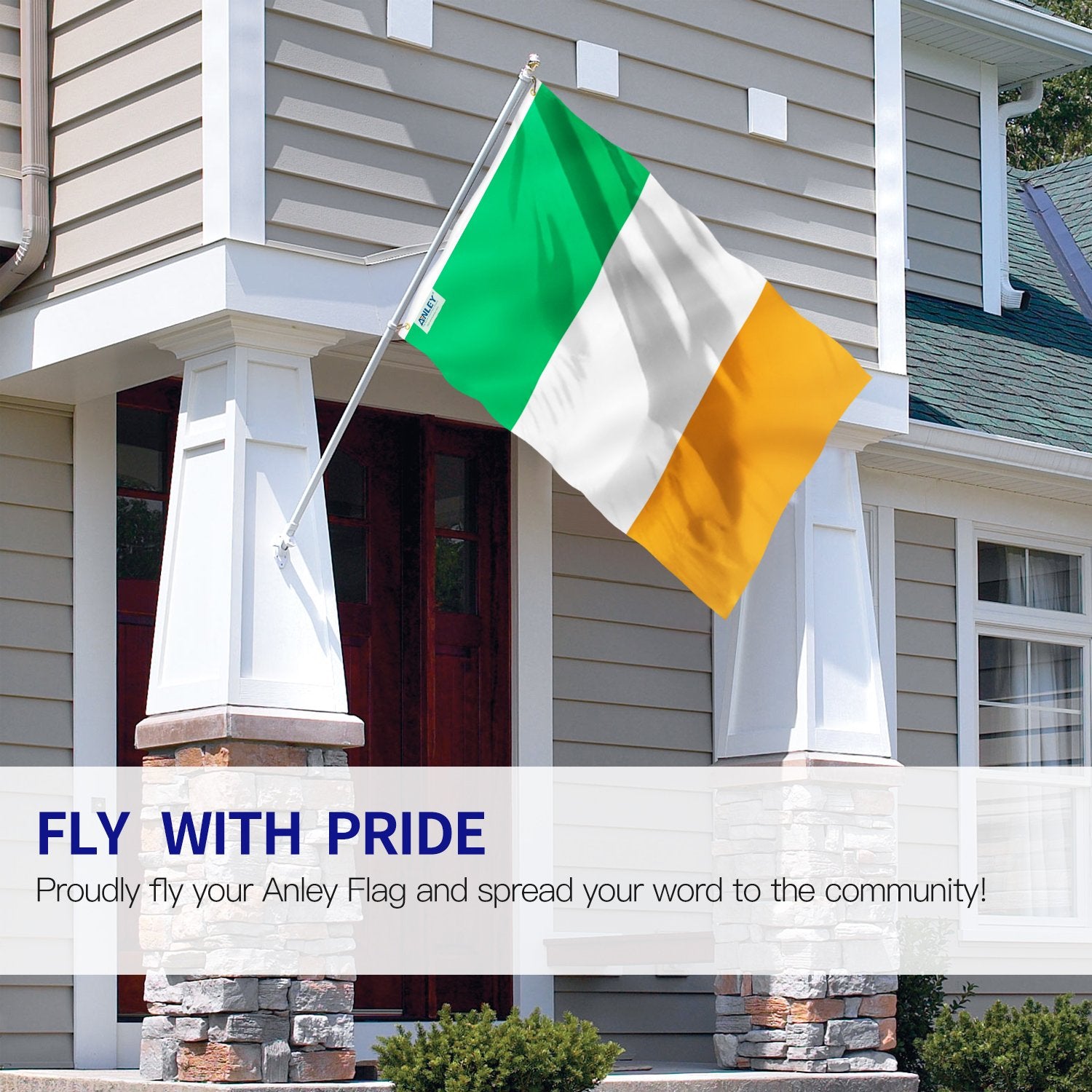 Anley Ireland flag showing double stitching and reinforced canvas header for durability.