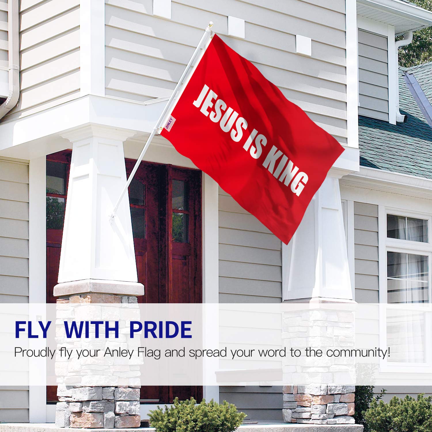 Anley Jesus is King flag with canvas header for durable mounting