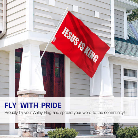 Anley Jesus is King flag with canvas header for durable mounting