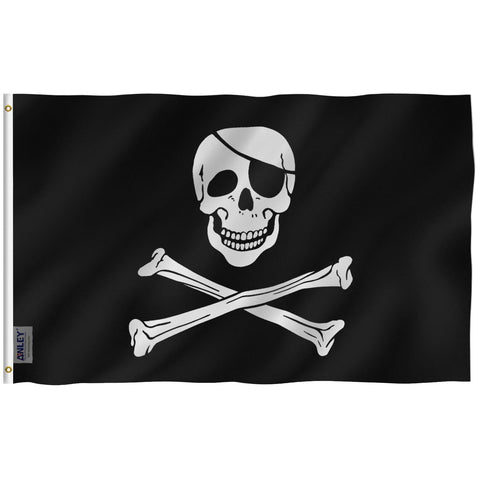 Anley Fly Breeze Jolly Roger flag with patch, bright fade-proof color for outdoor display.