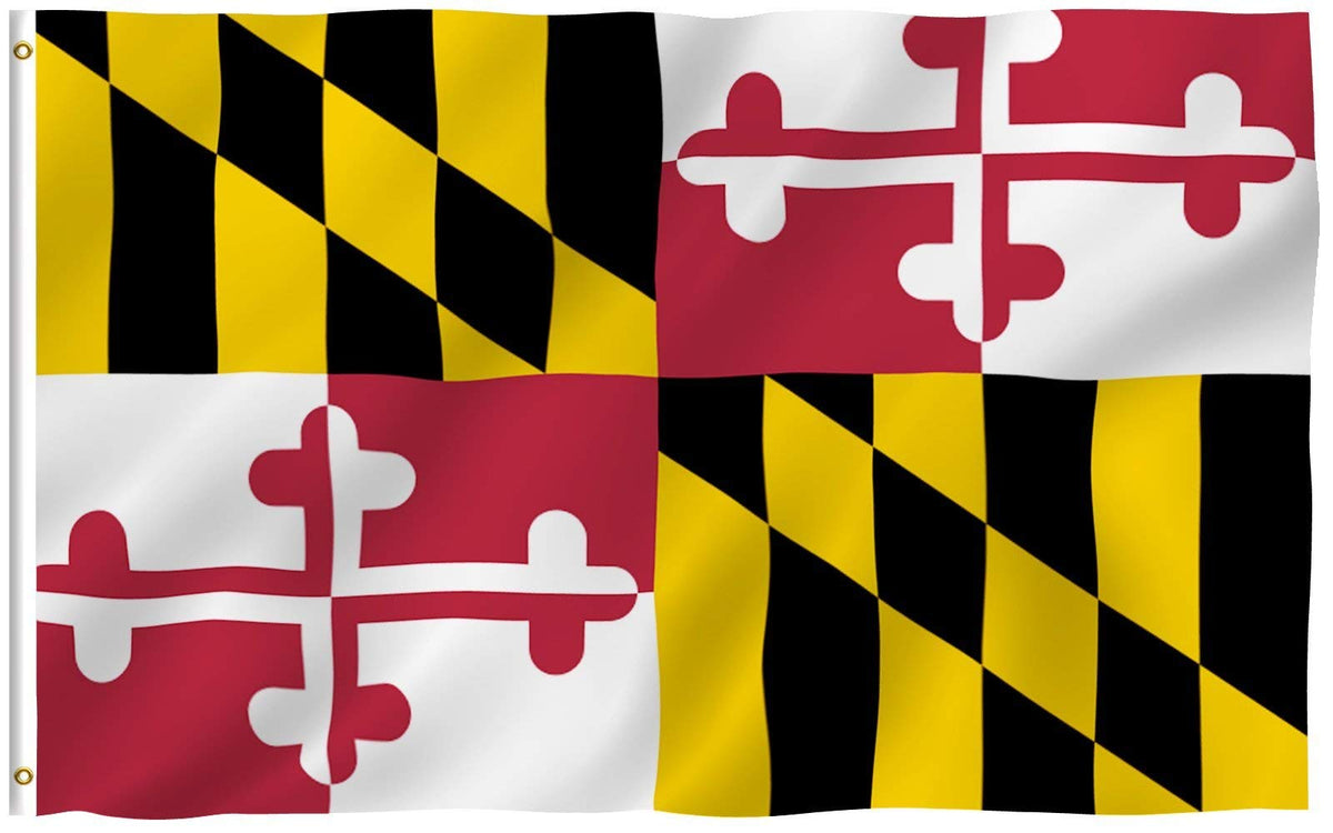 Anley Fly Breeze Maryland flag front view for outdoor display