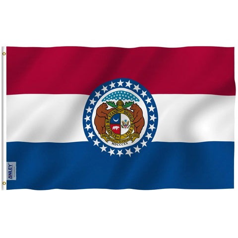 Anley Fly Breeze Missouri state flag front view with vivid colors and craftsmanship