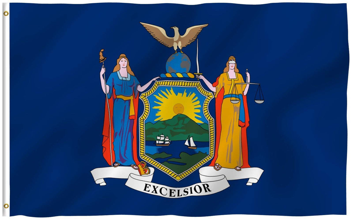 Anley Fly Breeze NY State Flag with canvas header for durable outdoor display.