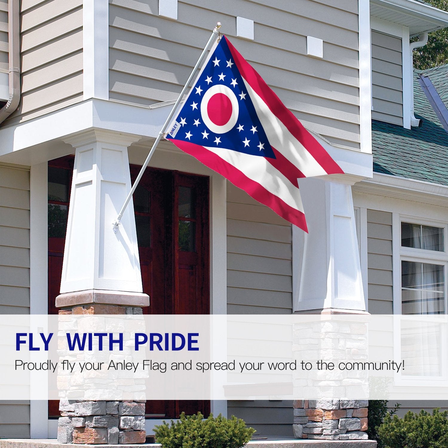 Anley Fly Breeze Ohio State flag showing double-stitched edges for lasting quality.