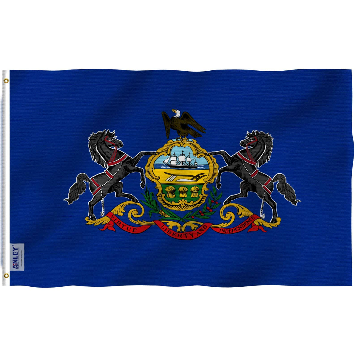 Anley Fly Breeze 3x5 Pennsylvania flag waving gently in light wind for porch display
