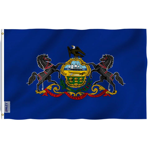 Anley Fly Breeze 3x5 Pennsylvania flag waving gently in light wind for porch display