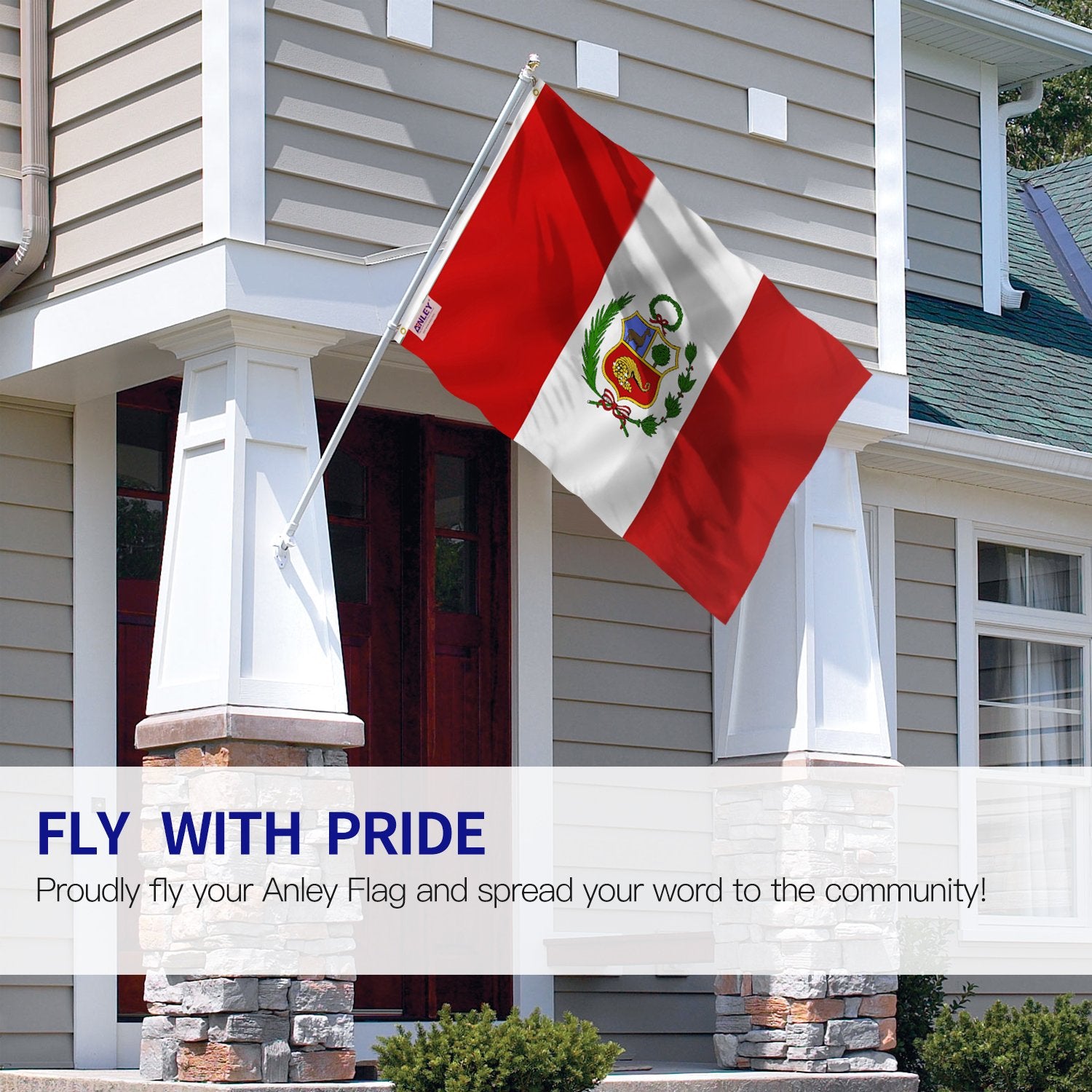 Anley Fly Breeze Peru flag 3x5 close-up color detail, outdoor-ready hues.
