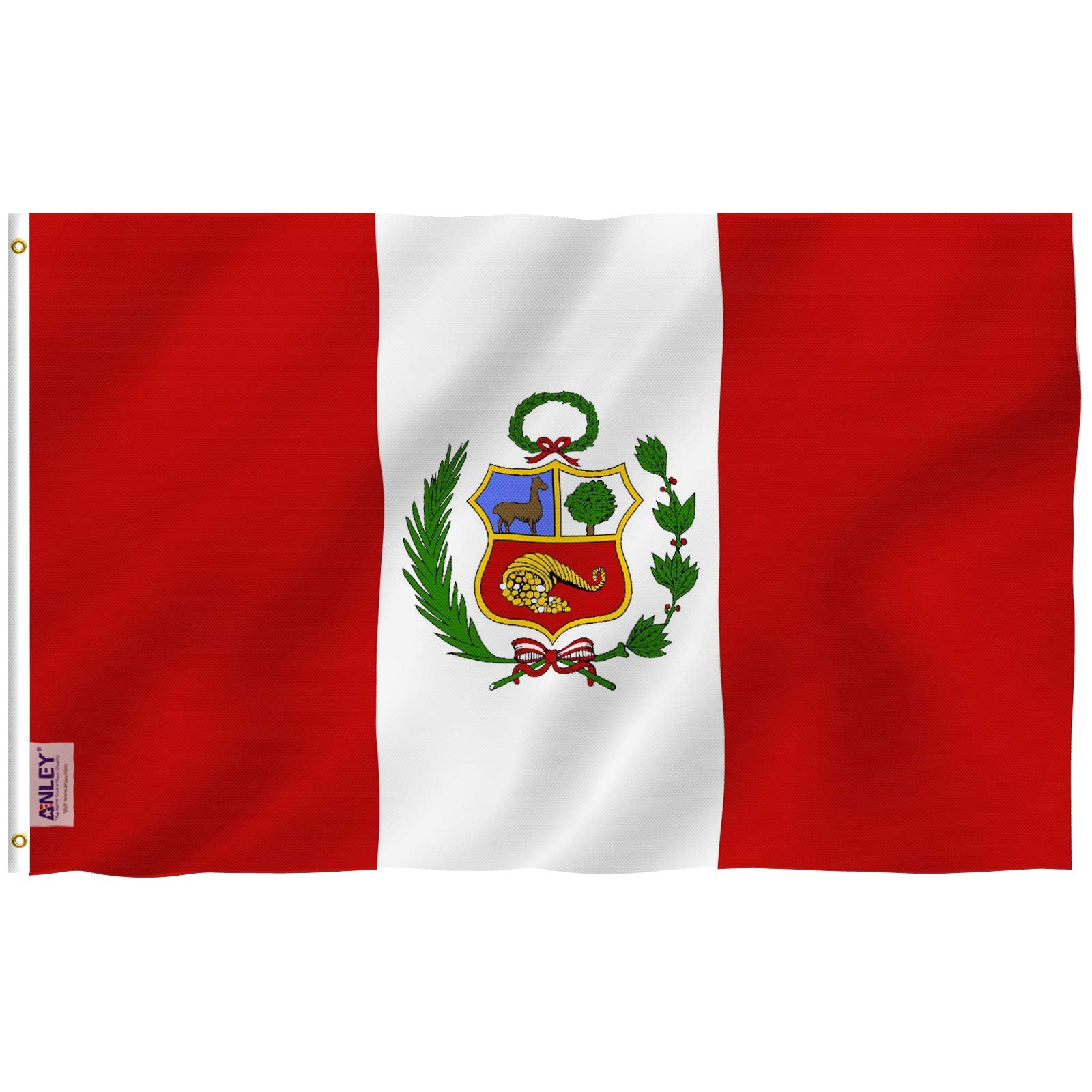 Anley Fly Breeze Peru flag 3x5 front view, vivid colors for outdoor display.