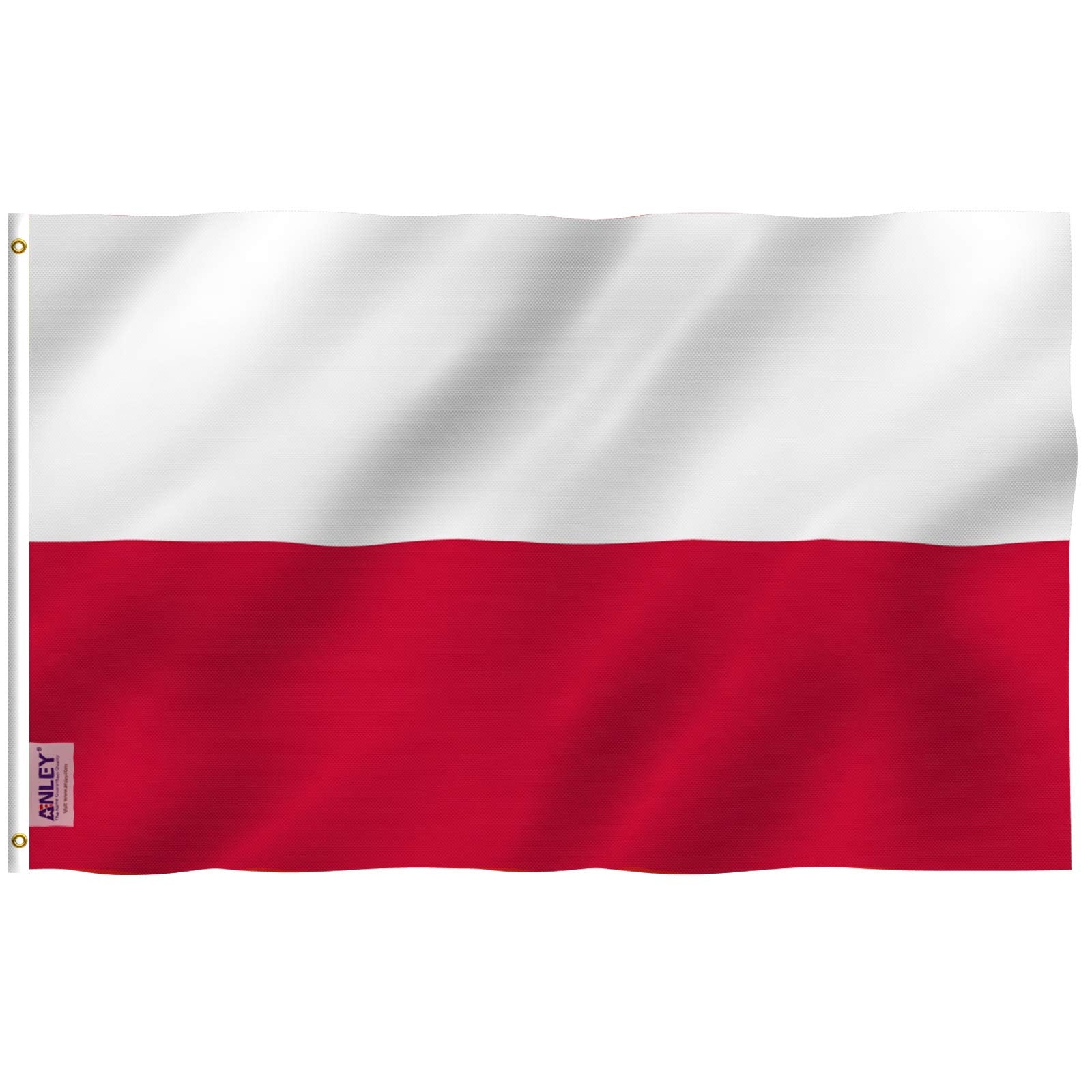 Anley Fly Breeze Poland flag with canvas header detail for durable outdoor use.