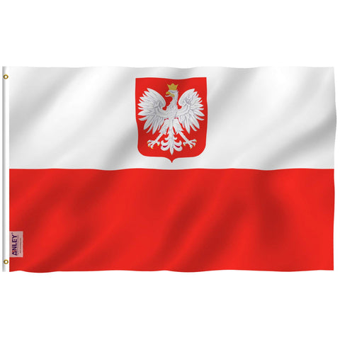 Anley Fly Breeze Poland flag 3x5 ft waving in light wind for low-wind use.