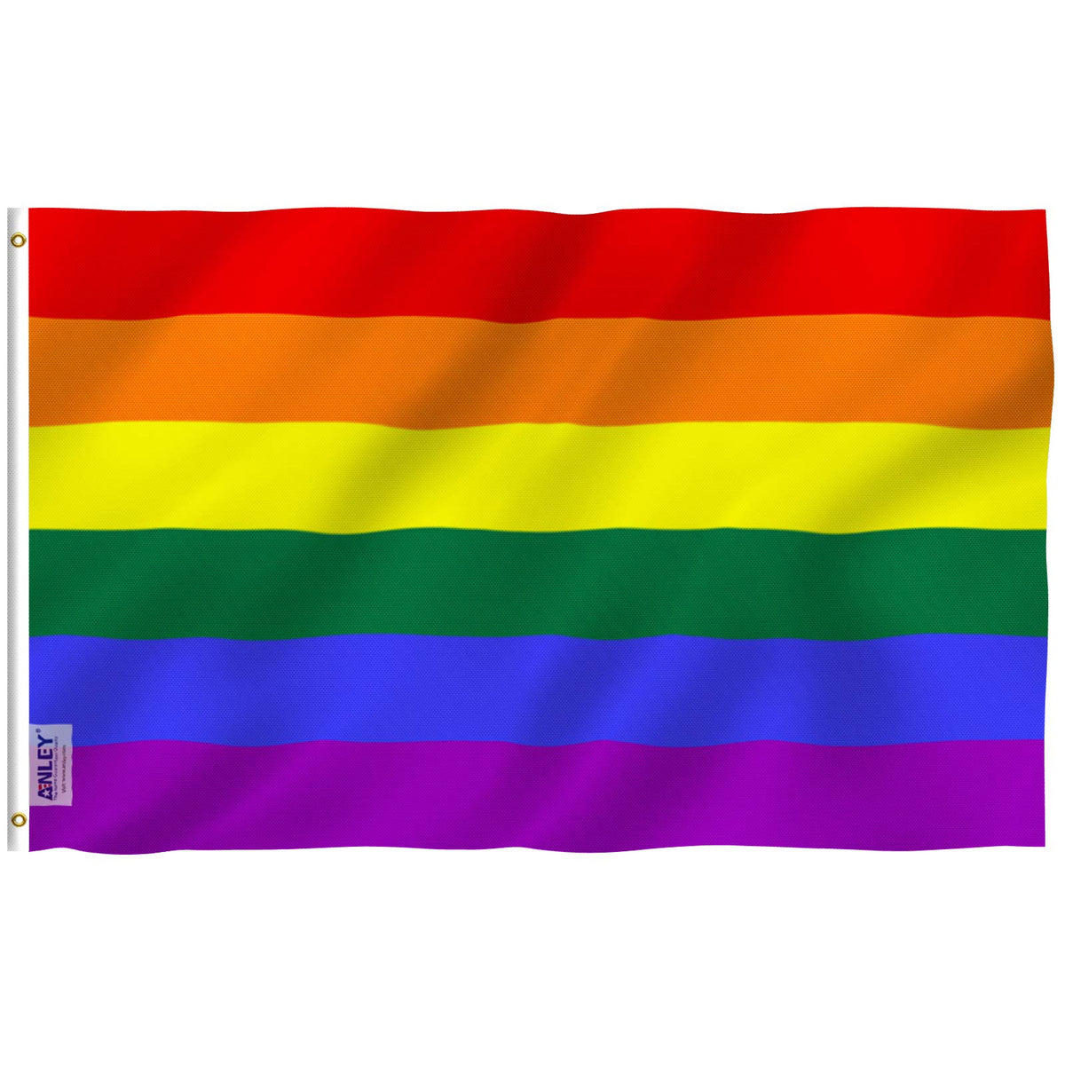 Anley Fly Breeze Rainbow Pride Flag canvas header shown for outdoor use.