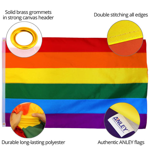 Anley rainbow flag double-stitched edges highlight durability.