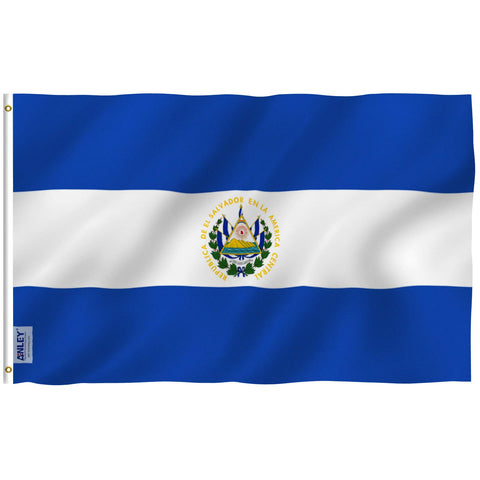 Anley Fly Breeze Salvador flag with canvas header for durable outdoor display.