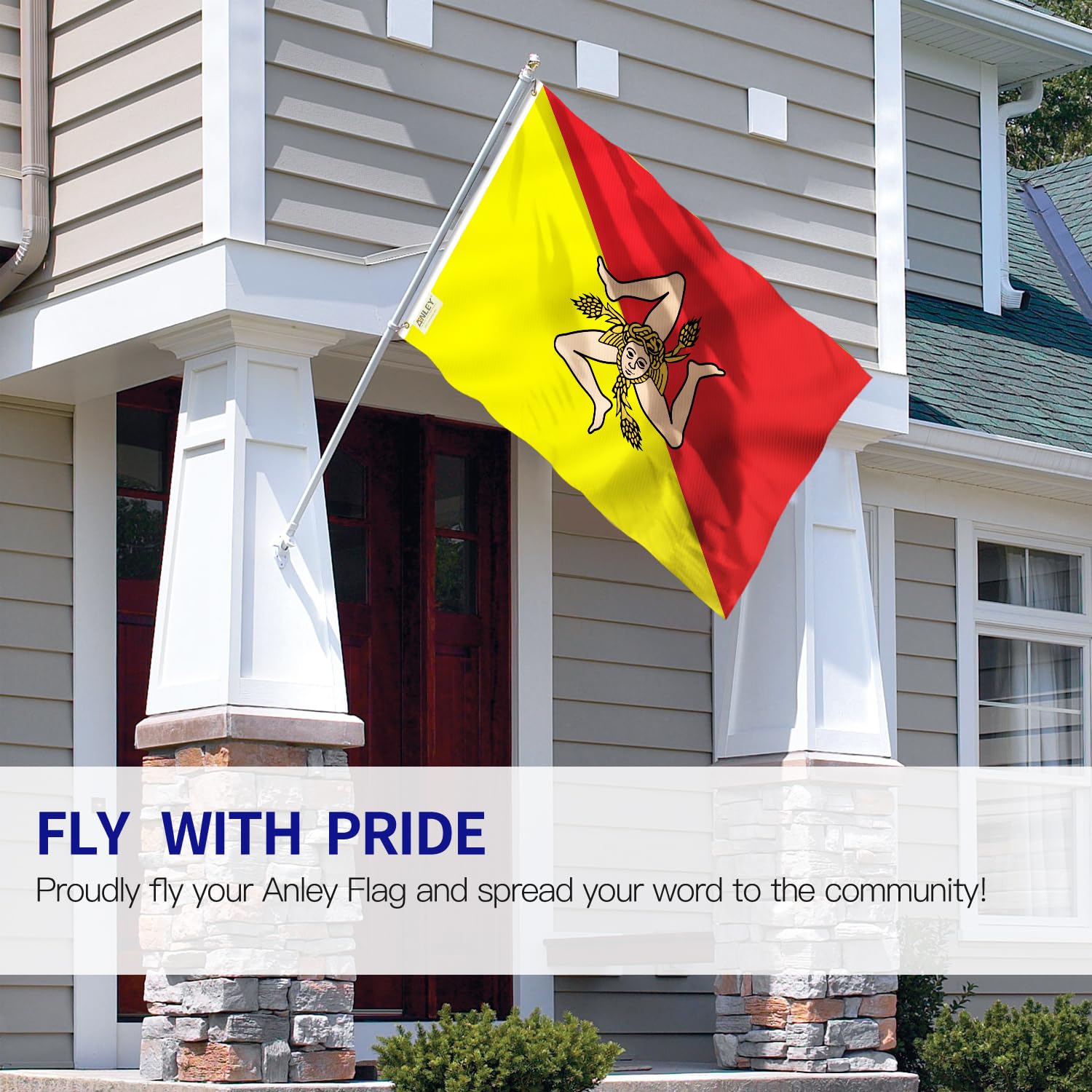 Anley Fly Breeze Sicily flag canvas header close-up shows sturdy construction.