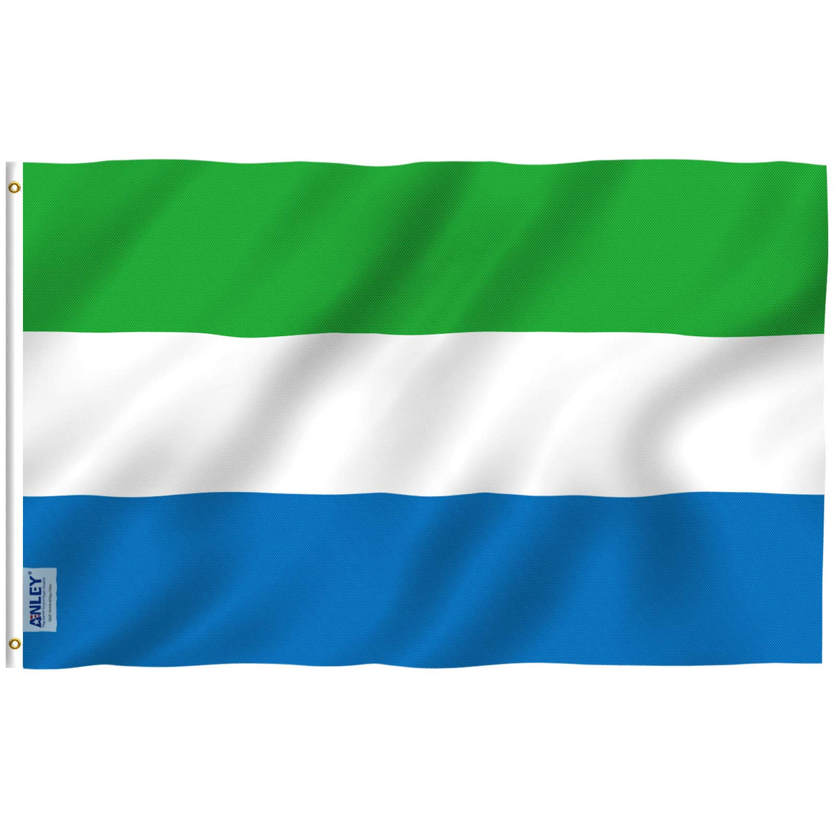 Anley Fly Breeze Sierra Leone flag with canvas header waving outdoors for display