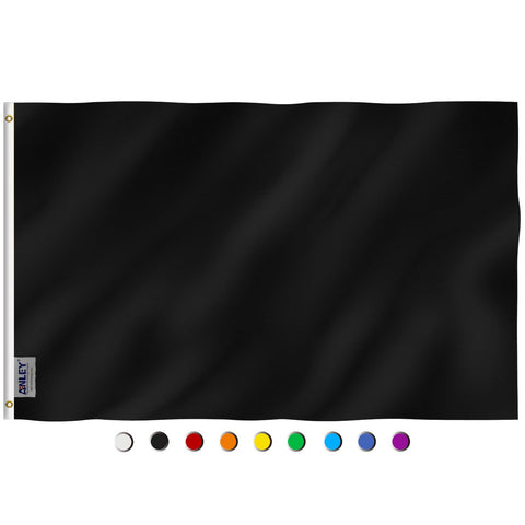 Anley Fly Breeze 3x5 solid black flag front view showing lightweight, wind-friendly design