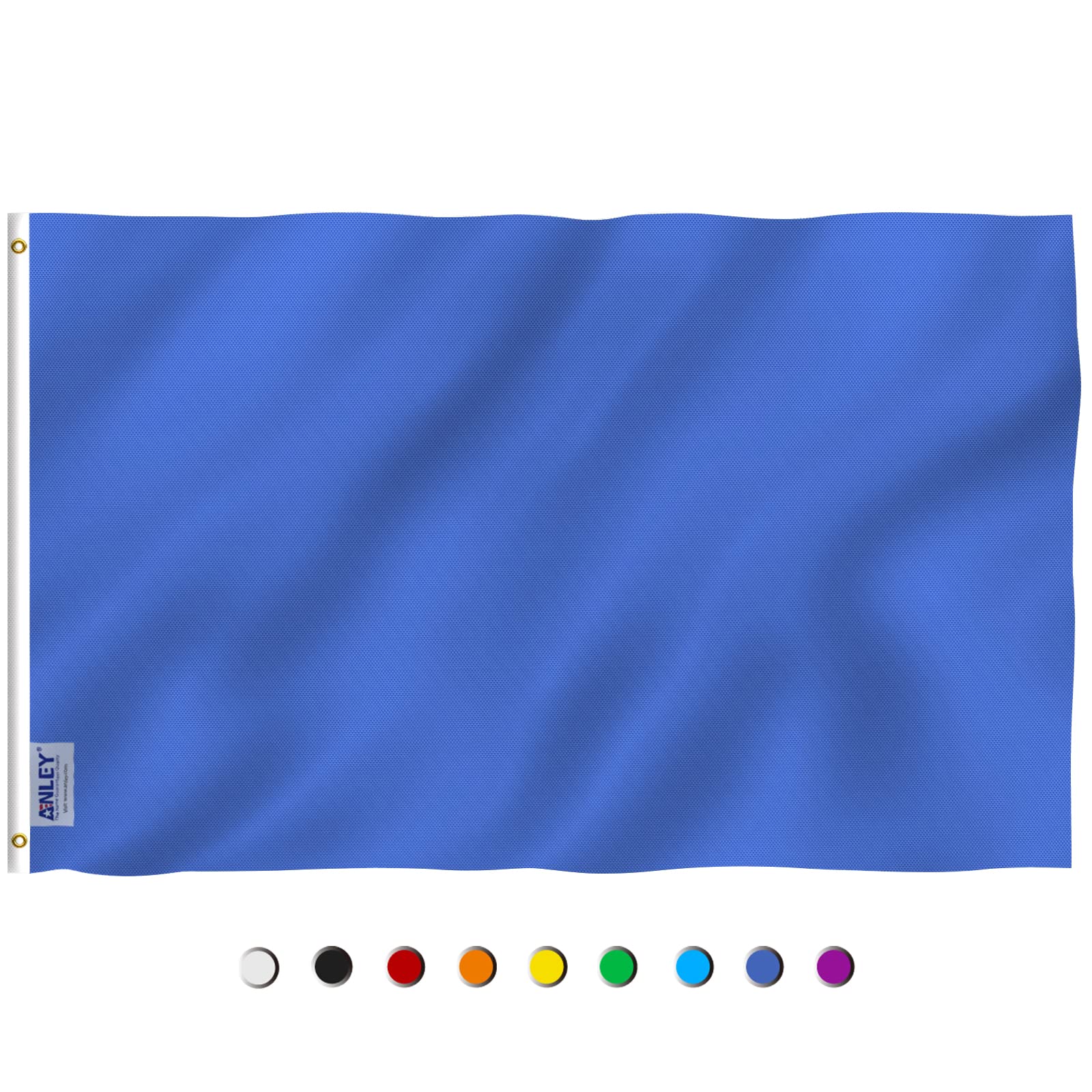 Anley Fly Breeze solid blue flag 3x5 fluttering in light wind for porch or yard.