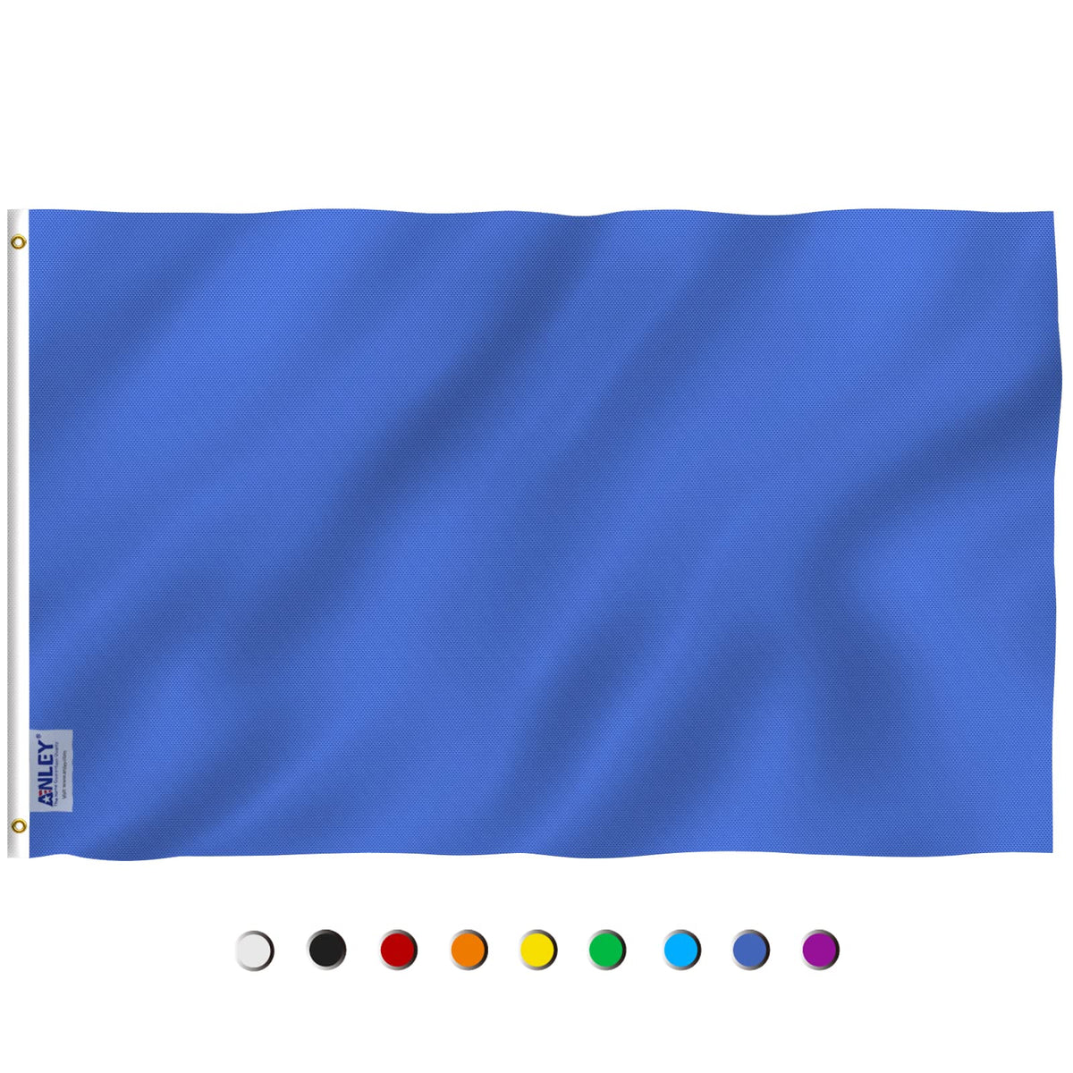 Anley Fly Breeze solid blue flag 3x5 fluttering in light wind for porch or yard.