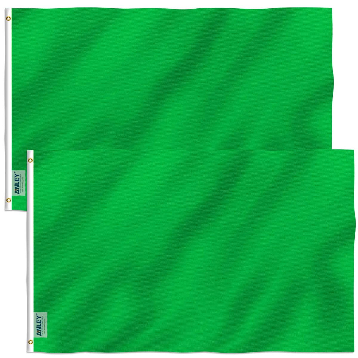 Anley Fly Breeze solid green flag closeup showing canvas header for outdoor use