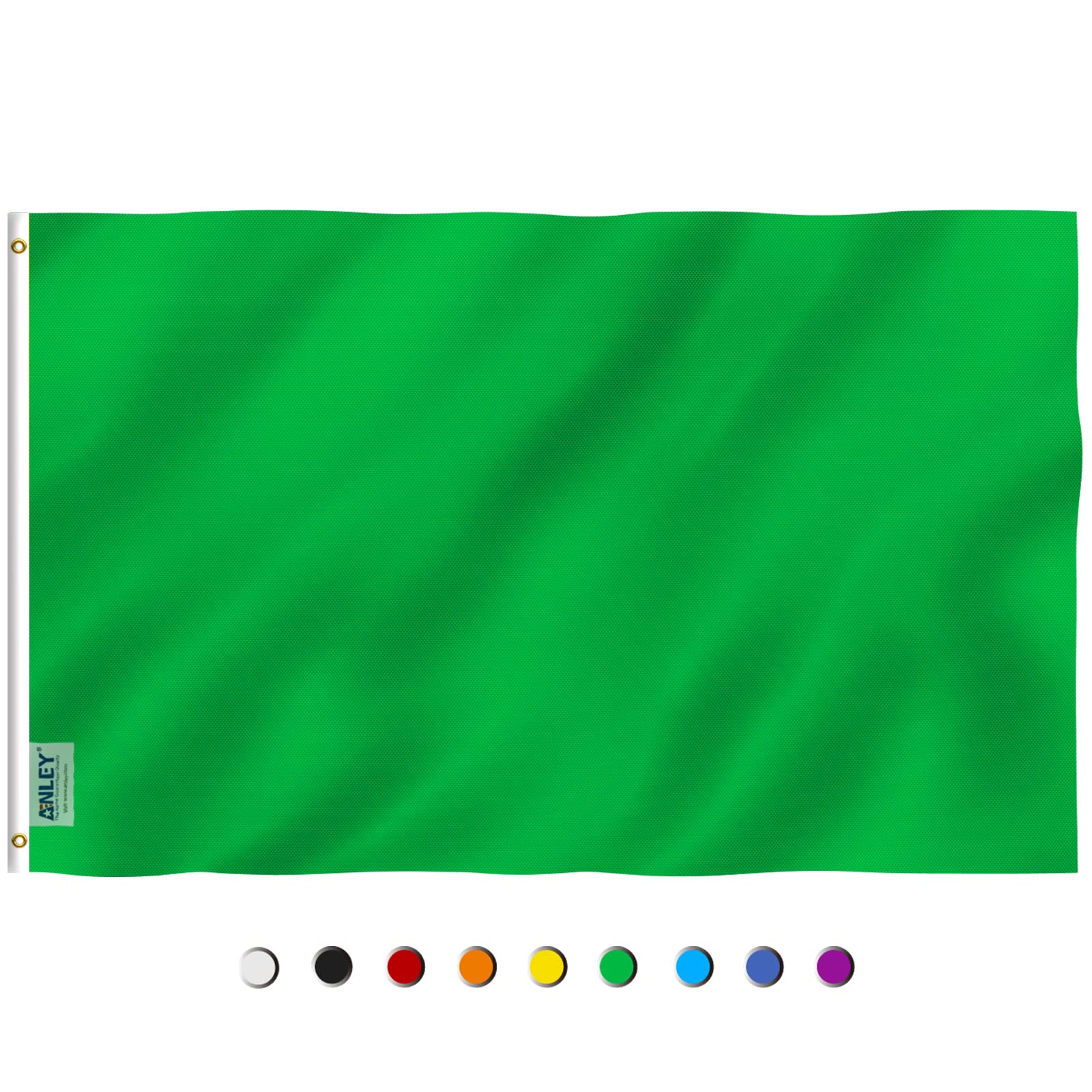 Anley Fly Breeze solid green flag waving in light breeze for outdoor display