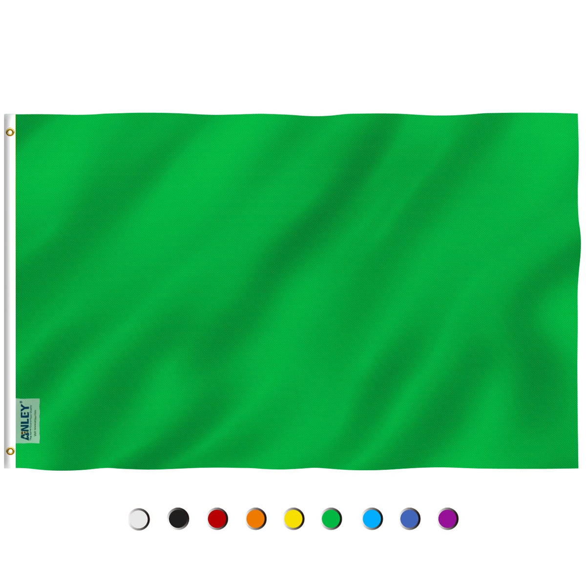 Anley Fly Breeze solid green flag waving in light breeze for outdoor display