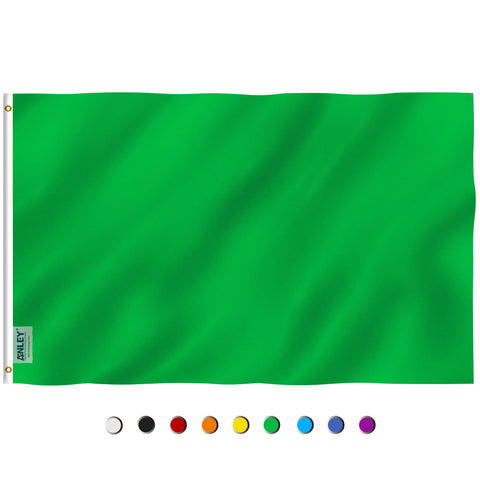Anley Fly Breeze solid green flag waving in light breeze for outdoor display