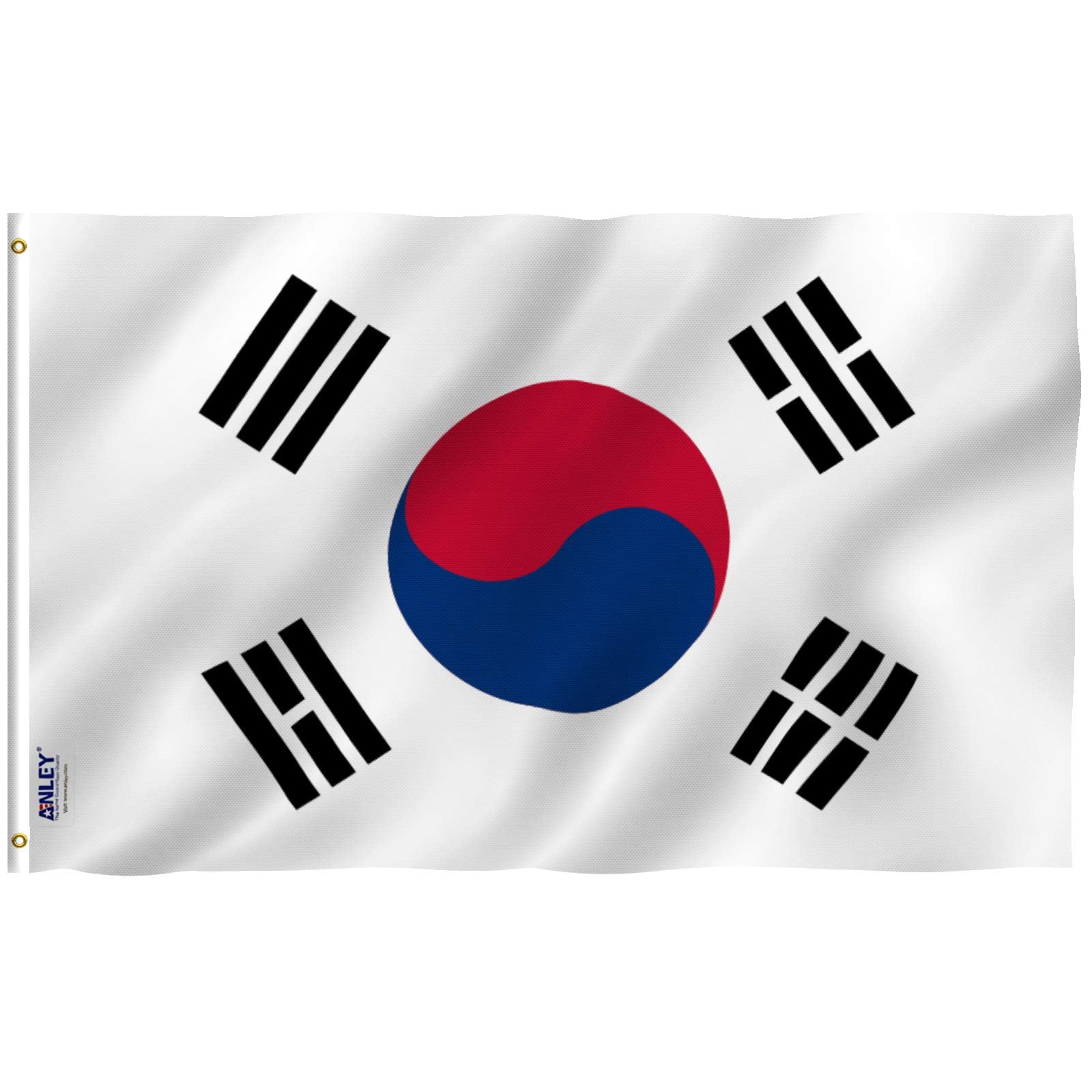 Anley Fly Breeze South Korea flag 3x5 front view with vivid colors for outdoor display.