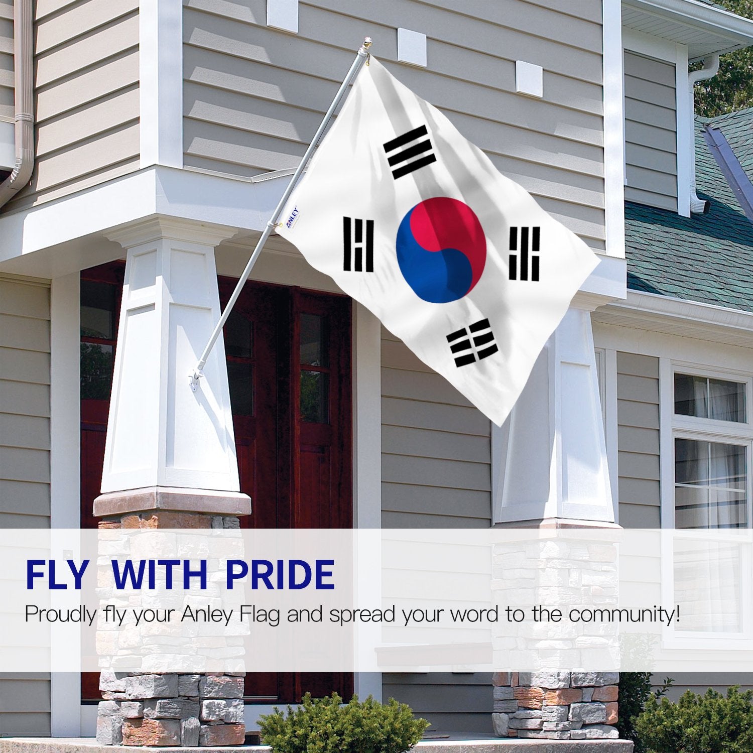 Anley Fly Breeze South Korea flag 3x5 side profile shows double stitching and sturdy construction.