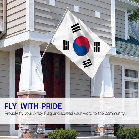 Anley Fly Breeze South Korea flag 3x5 side profile shows double stitching and sturdy construction.