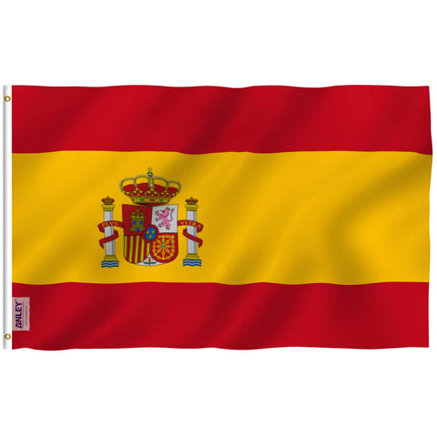 Anley Fly Breeze Spain Flag waving outdoors with vibrant color for porch displays.