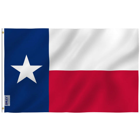 Anley Fly Breeze 3x5 Texas flag with canvas header close-up showing sturdy construction.