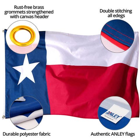 Anley Fly Breeze 3x5 Texas flag double-stitched edge highlighting quality craftsmanship.