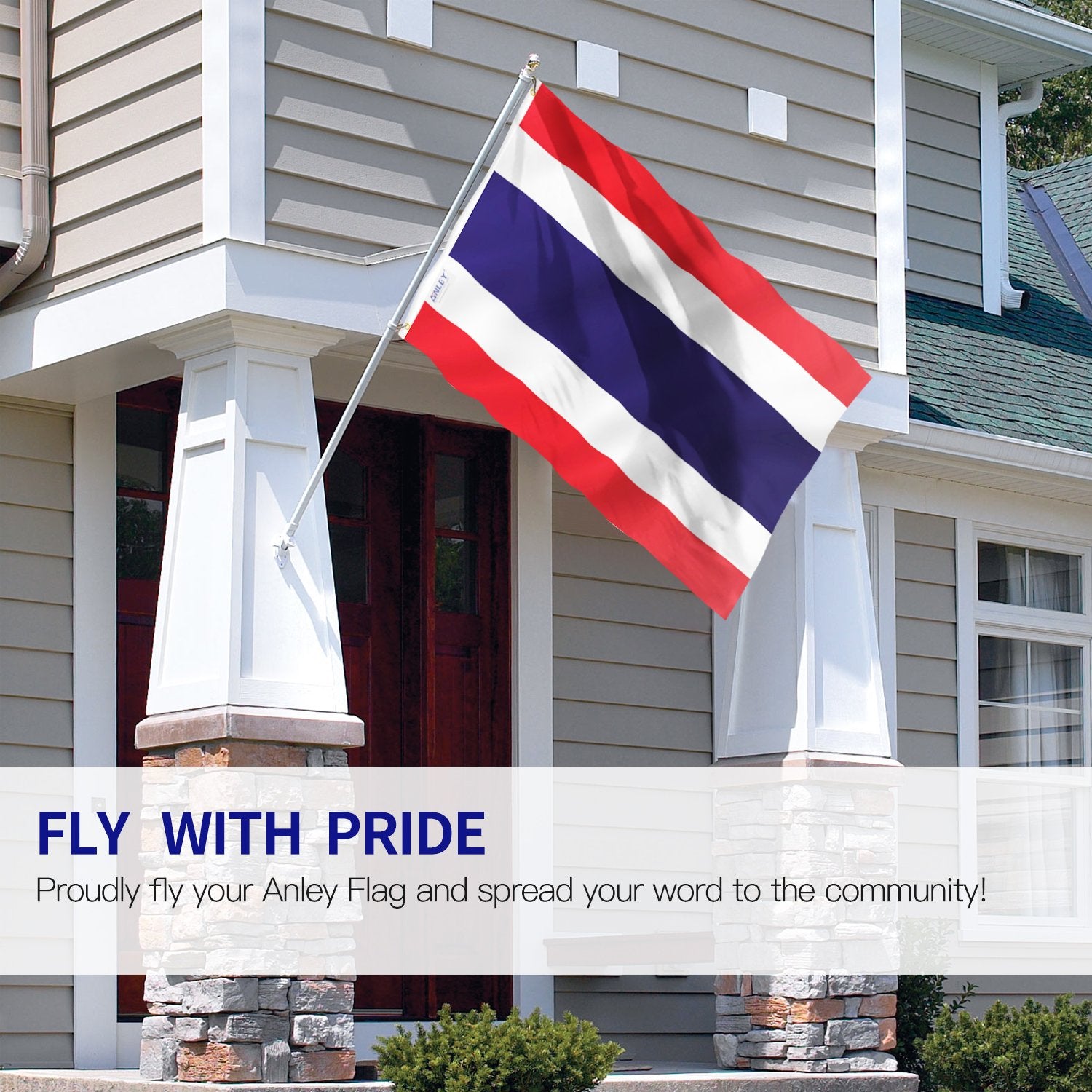 Anley Fly Breeze Thailand flag 3x5 shows double-stitched edge for longevity.